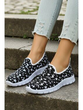 Celestial Star Moon Stretch Knit Slip-On Sneakers Color Contrasting Casual Shoes